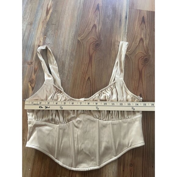 Zara Women M Tan Satin Ruched Corset Top Cropped Bustier Cami Lingerie Style - Picture 9 of 11
